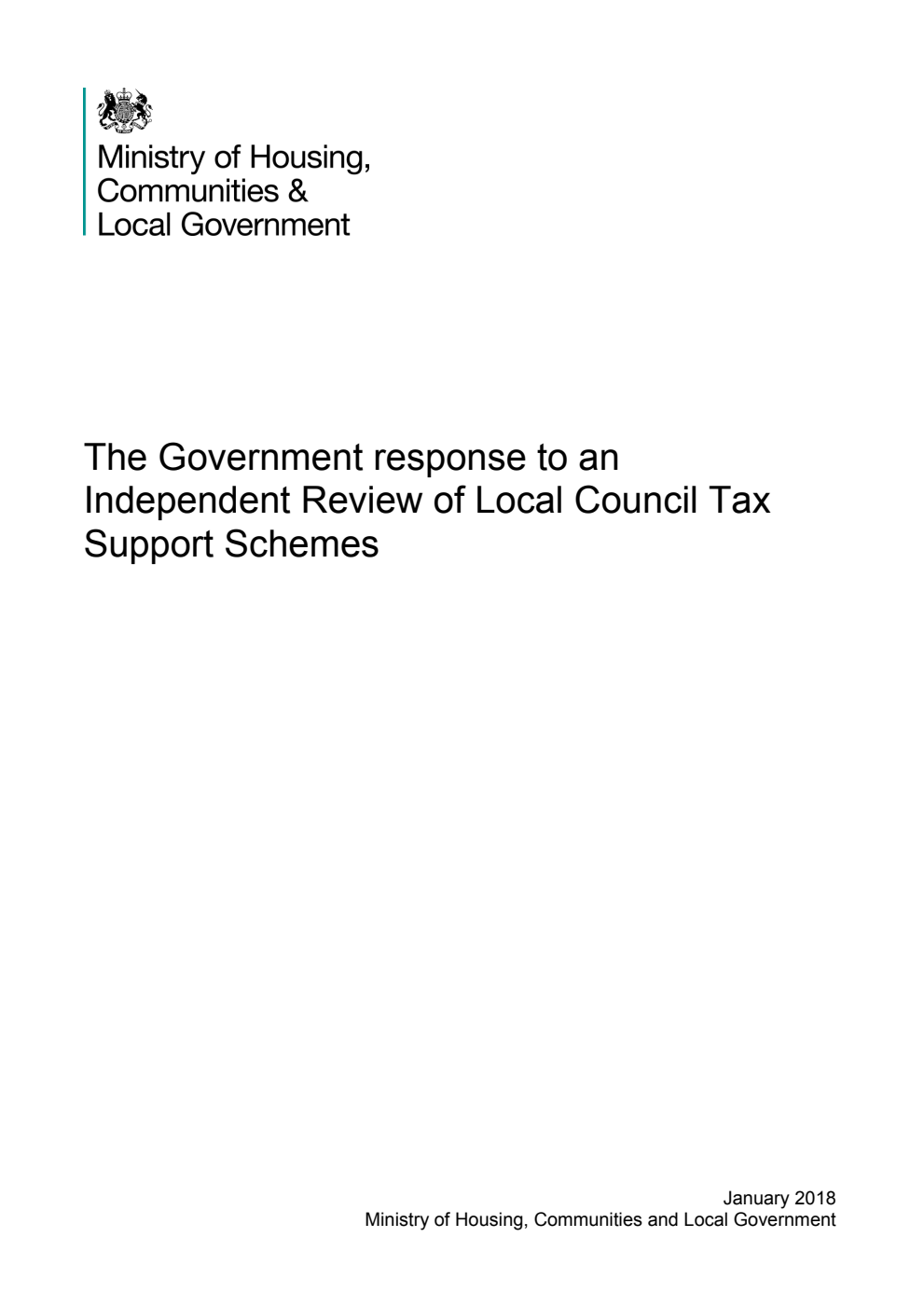 The Government response to an Independent Review of Local Council Tax Support Schemes