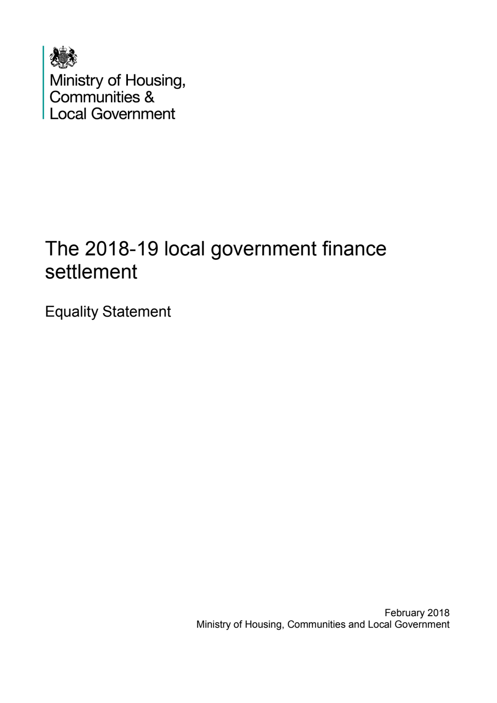 The 2018-19 local government finance settlement. Equality Statement
