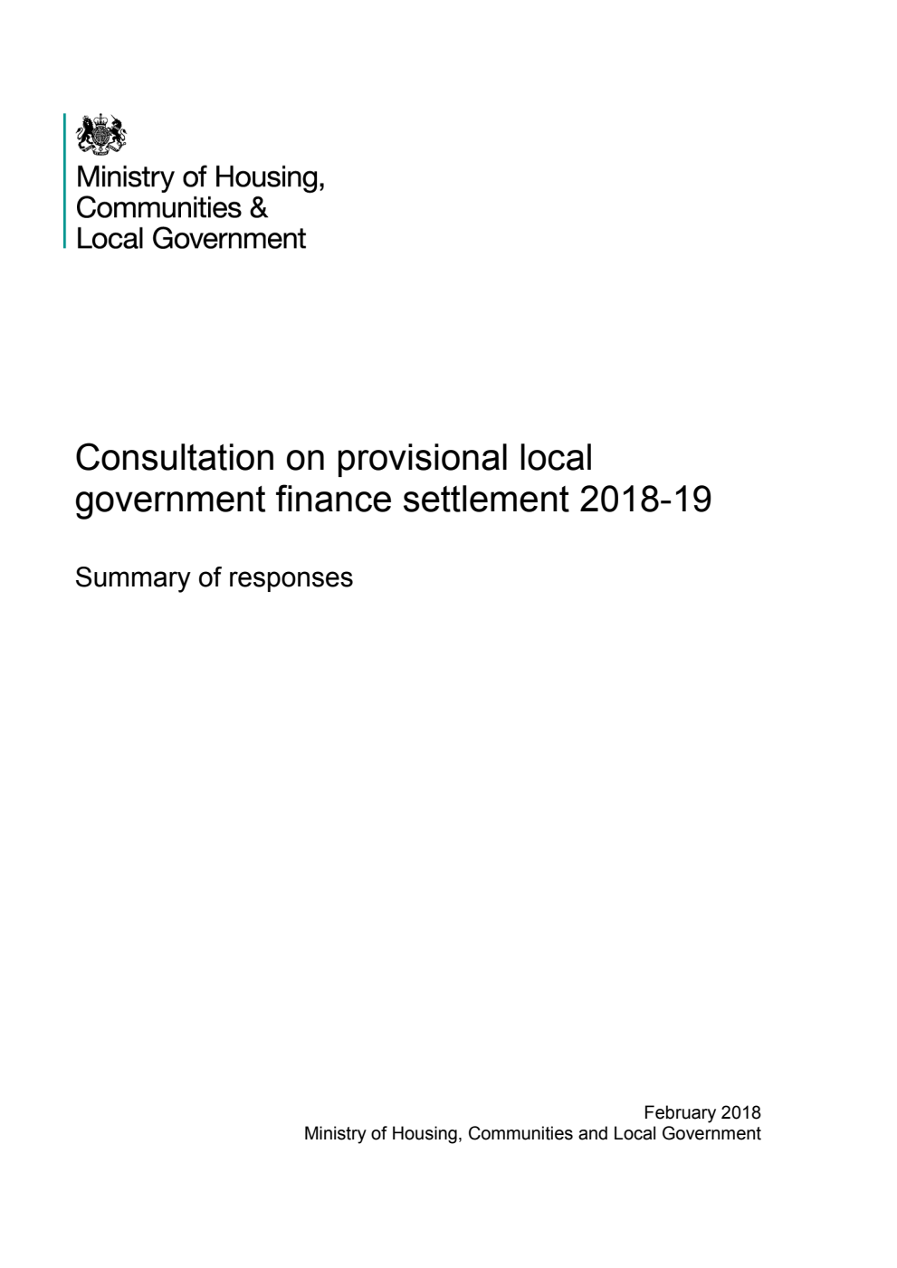 Consultation on provisional local government finance settlement 2018-19. Summary of responses
