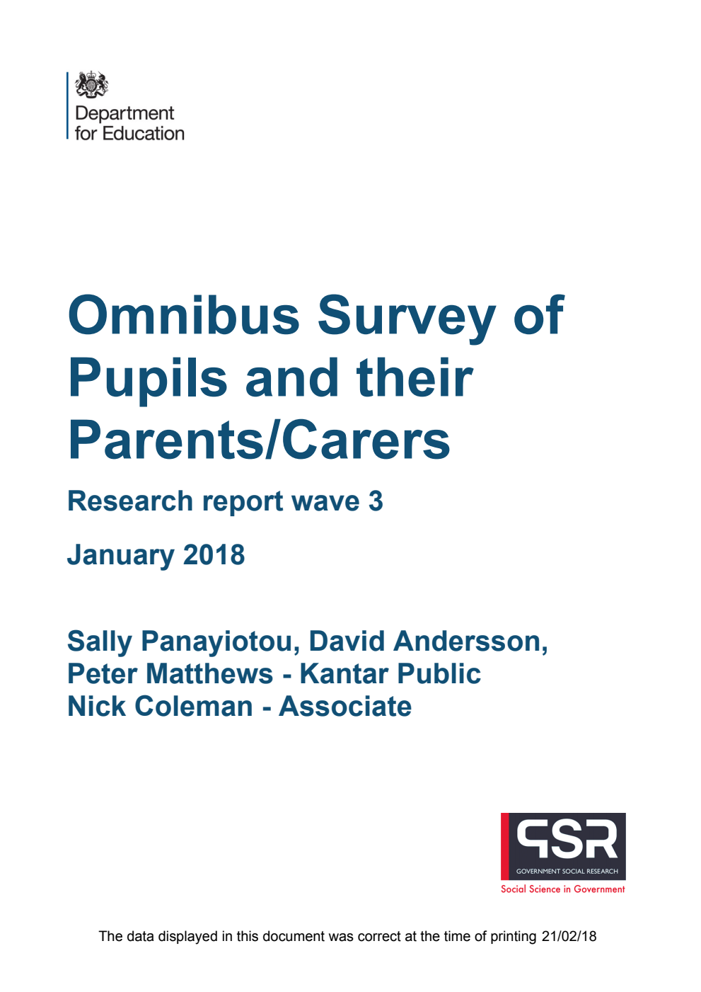 DFE-RR772 Omnibus Survey of Pupils and their Parents/Carers: Research report wave 3