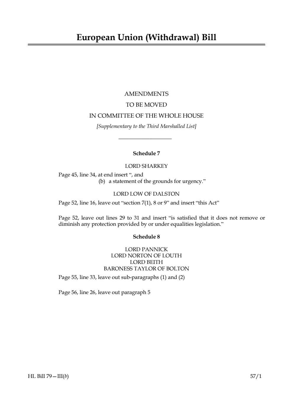 European Union (Withdrawal) Bill Lords Amendments