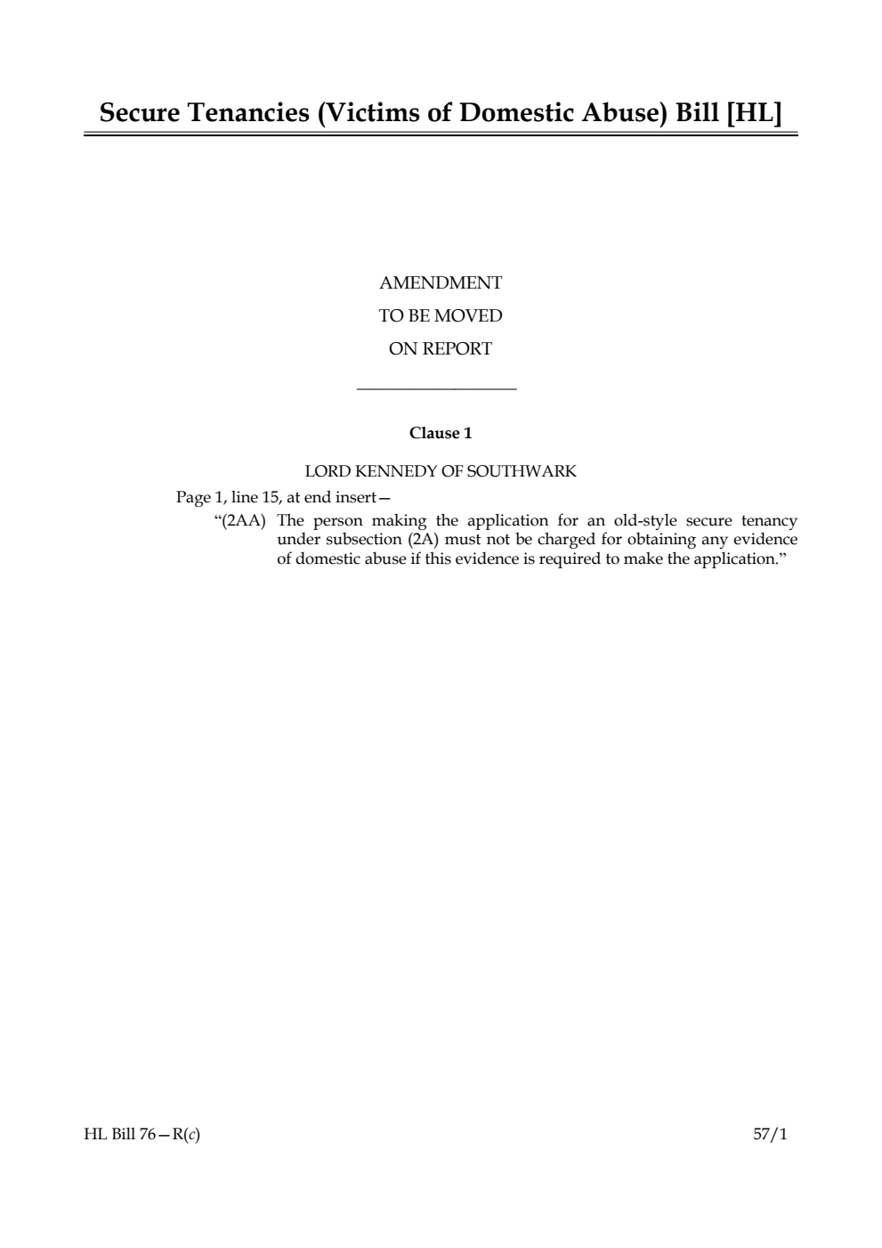 Secure Tenancies (Victims of Domestic Abuse) Bill Lords Amendments