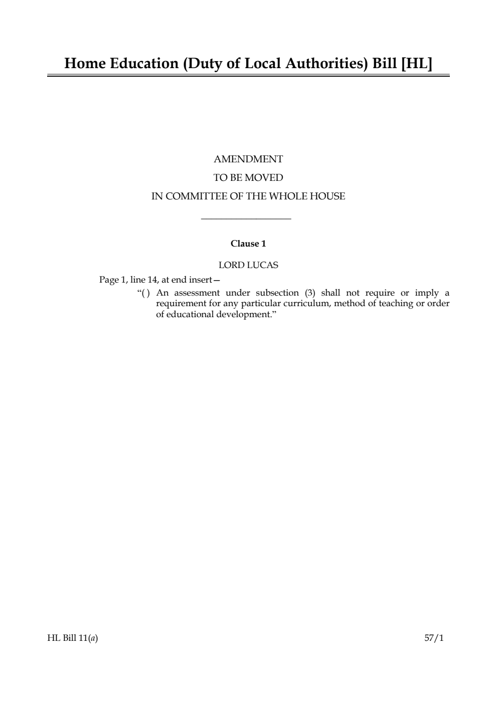 Home Education (Duty of Local Authorities) Bill Lords Amendments