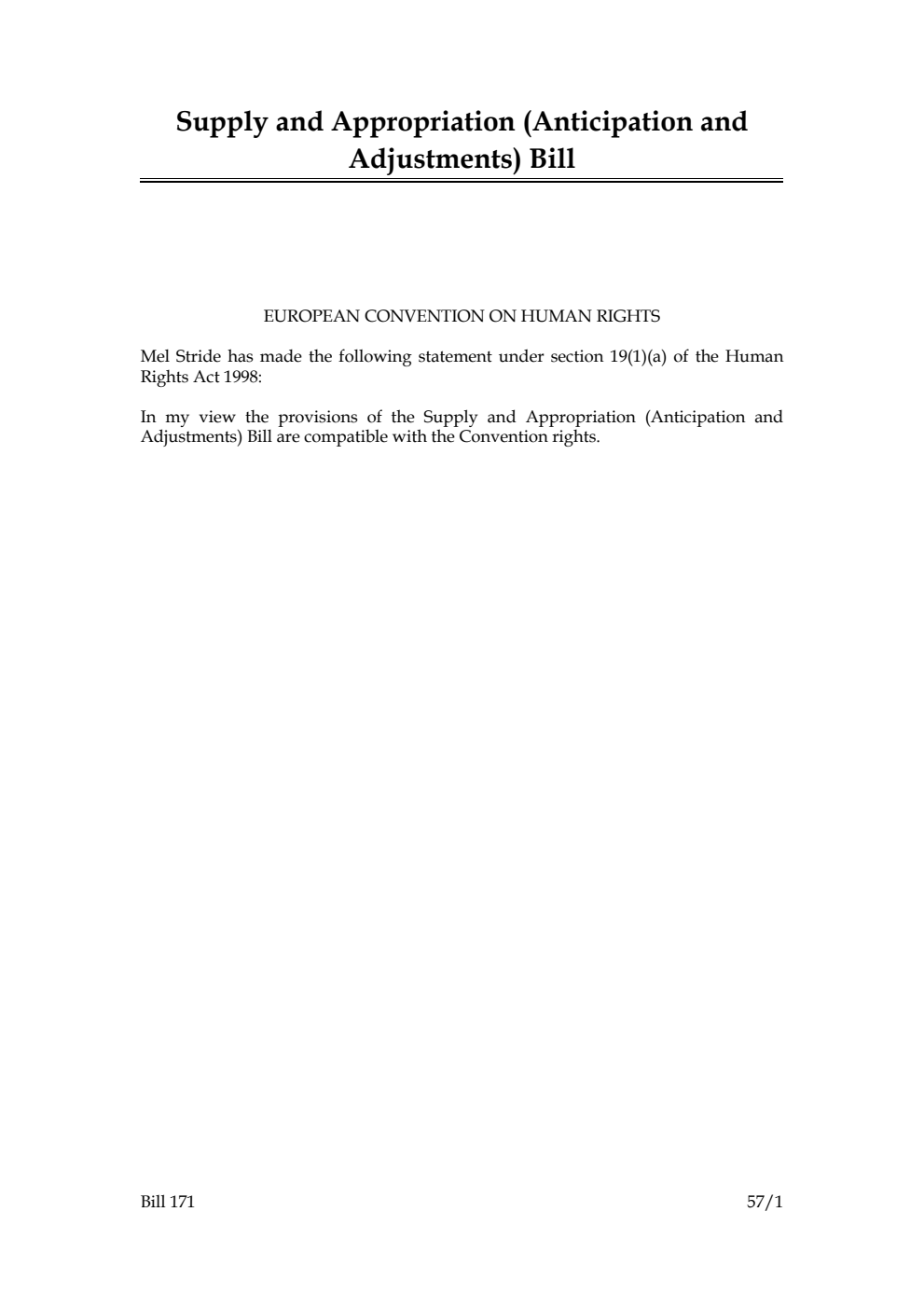 Supply and Appropriation (Anticipation and Adjustments) Bill