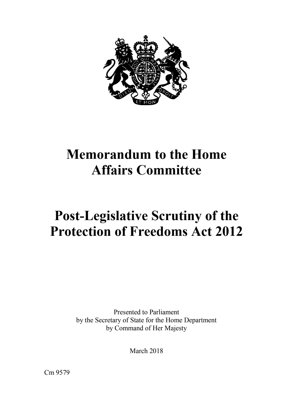 Memorandum to the Home Affairs Committee: Post-Legislative Scrutiny of the Protection of Freedoms Act 2012