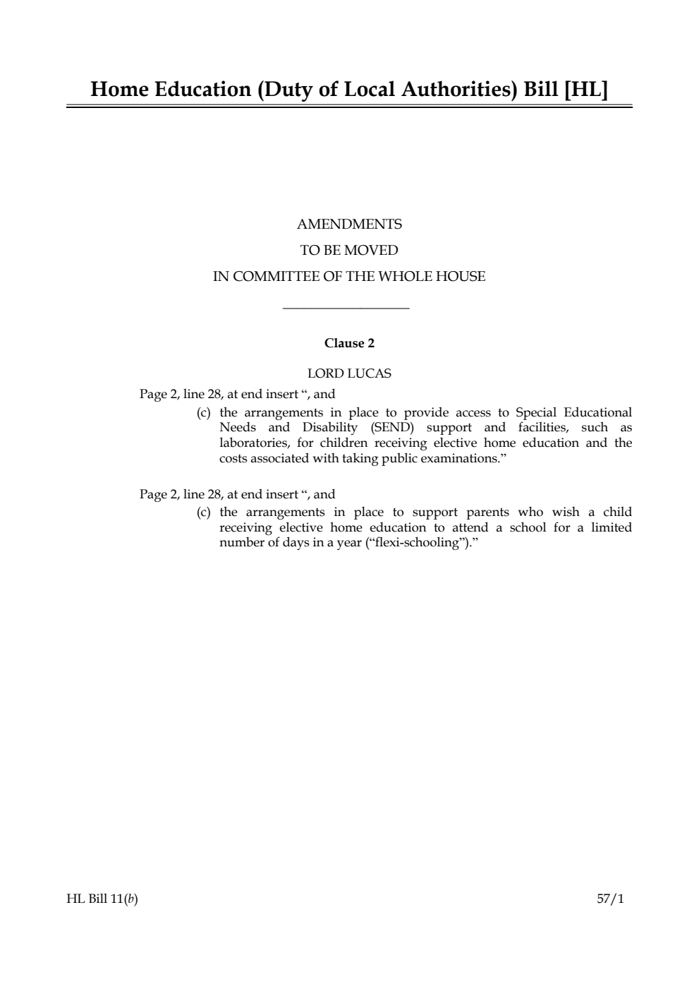Home Education (Duty of Local Authorities) Bill Lords Amendments