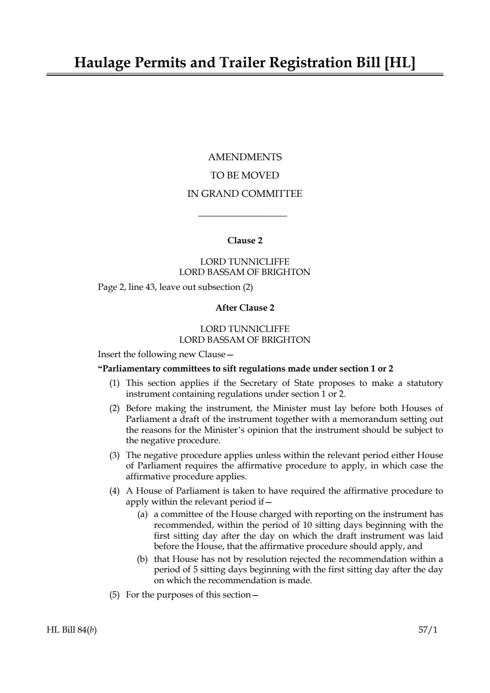 Haulage Permits and Trailer Registration Bill Lords Amendments