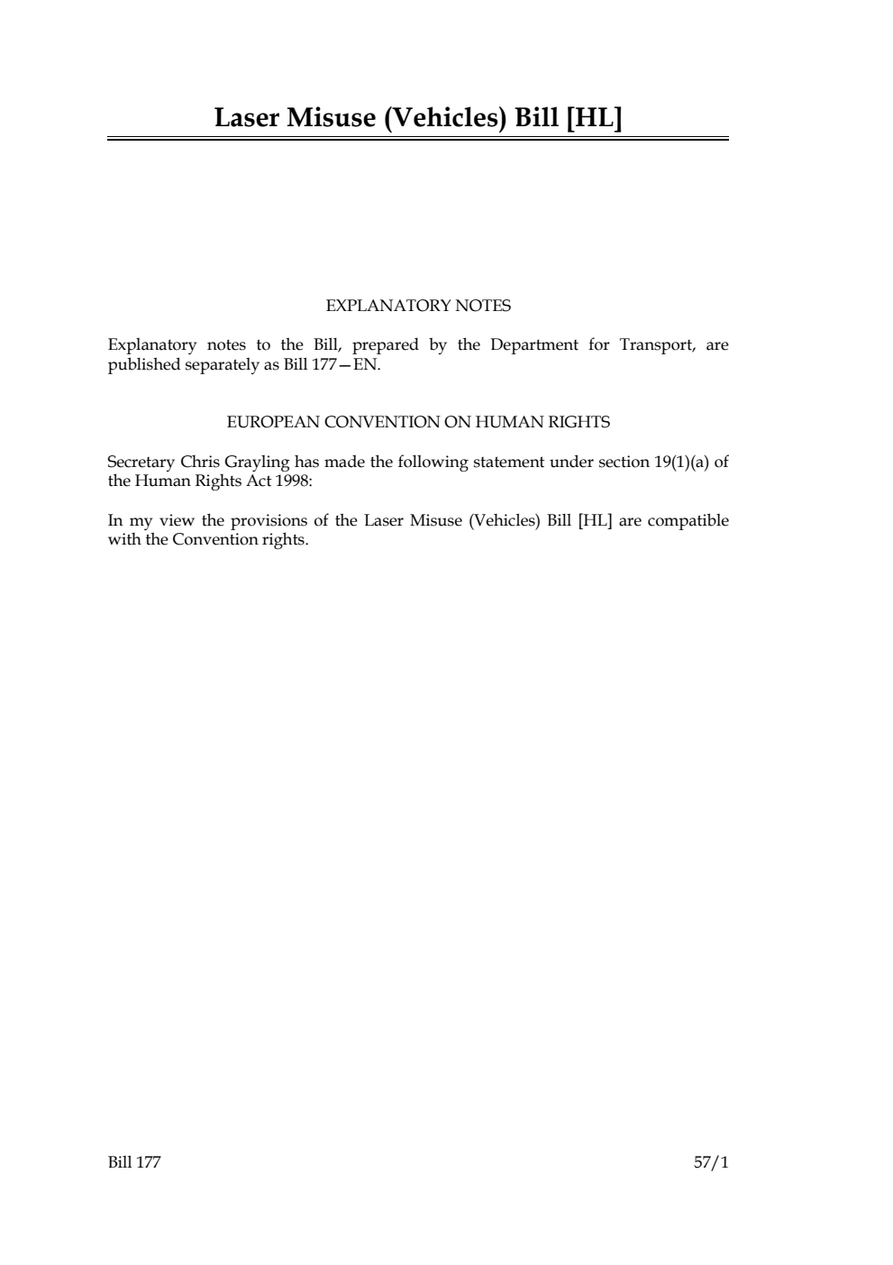 Laser Misuse (Vehicles) Bill