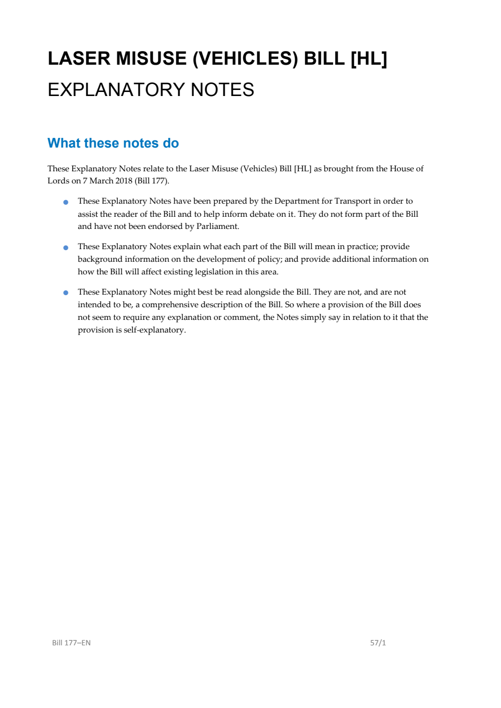 Laser Misuse (Vehicles) Bill Explanatory Notes