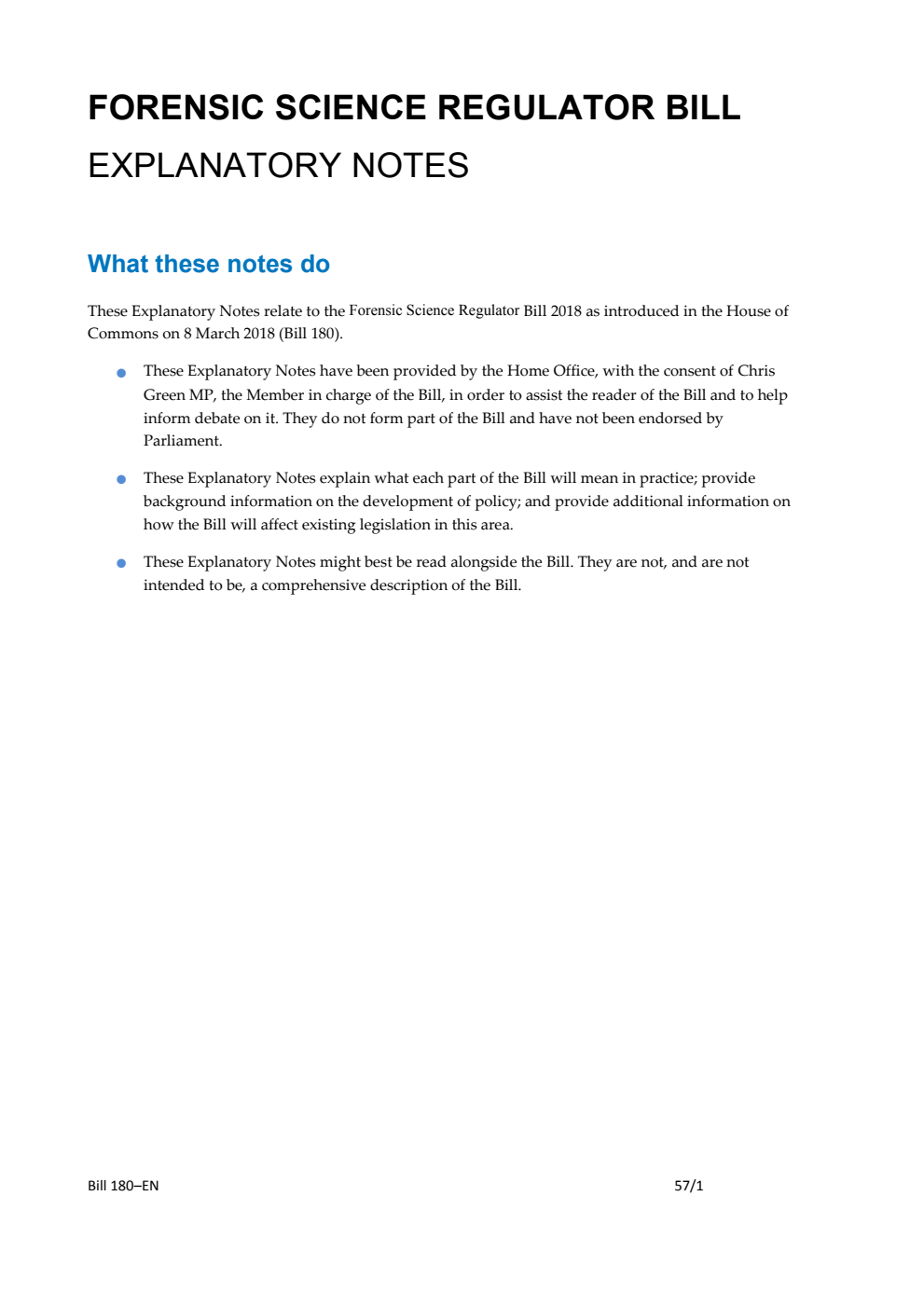 Forensic Science Regulator Bill Explanatory Notes