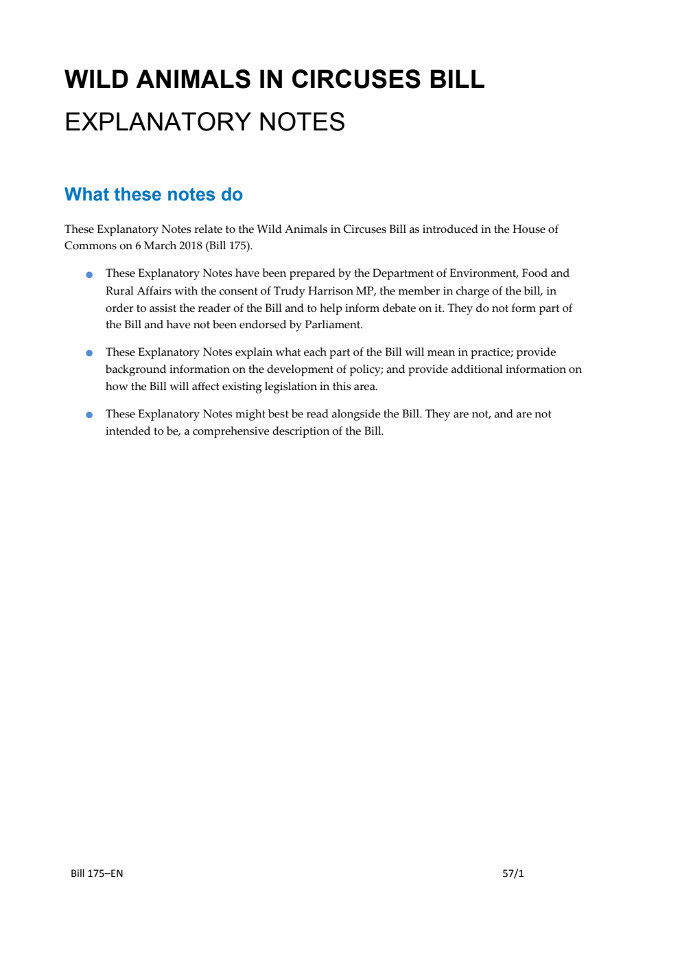 Wild Animals in Circuses Explanatory Notes