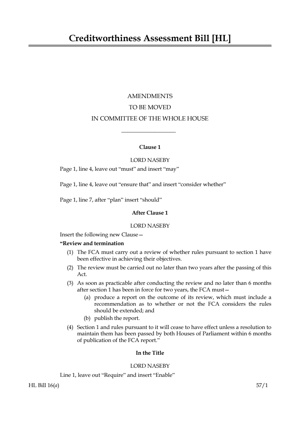 Creditworthiness Assessment Bill Lords Amendments