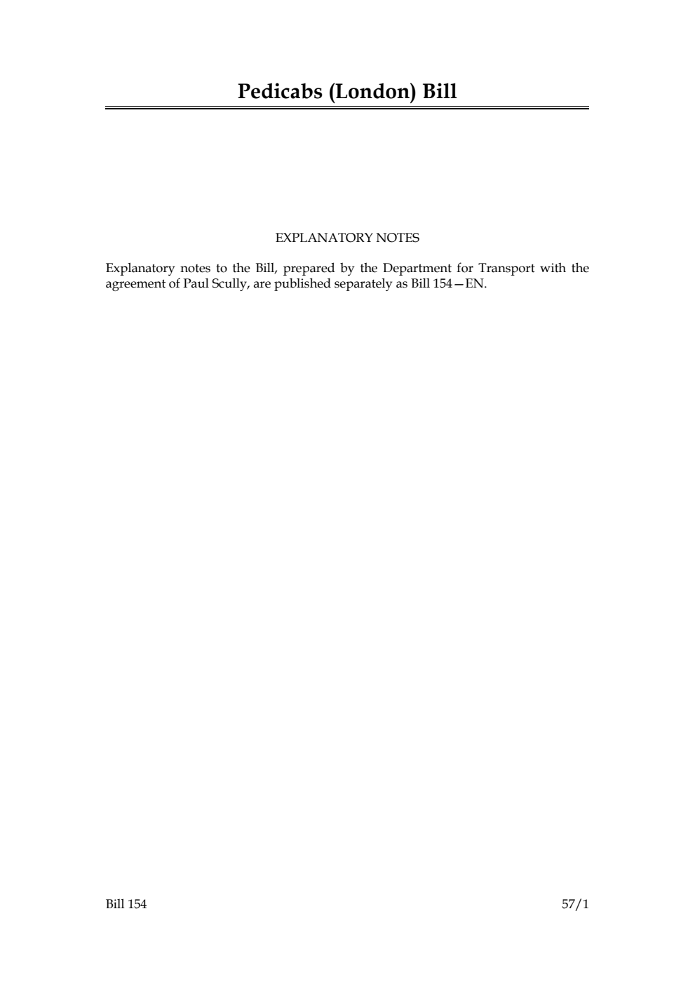 Pedicabs (London) Bill