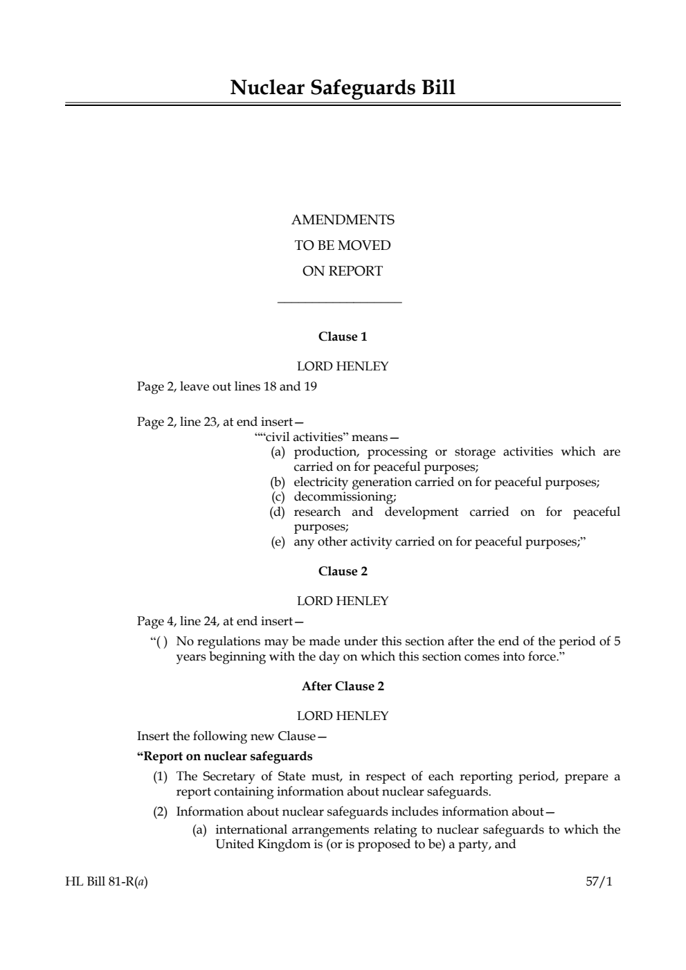 Nuclear Safeguards Bill Lords Amendments
