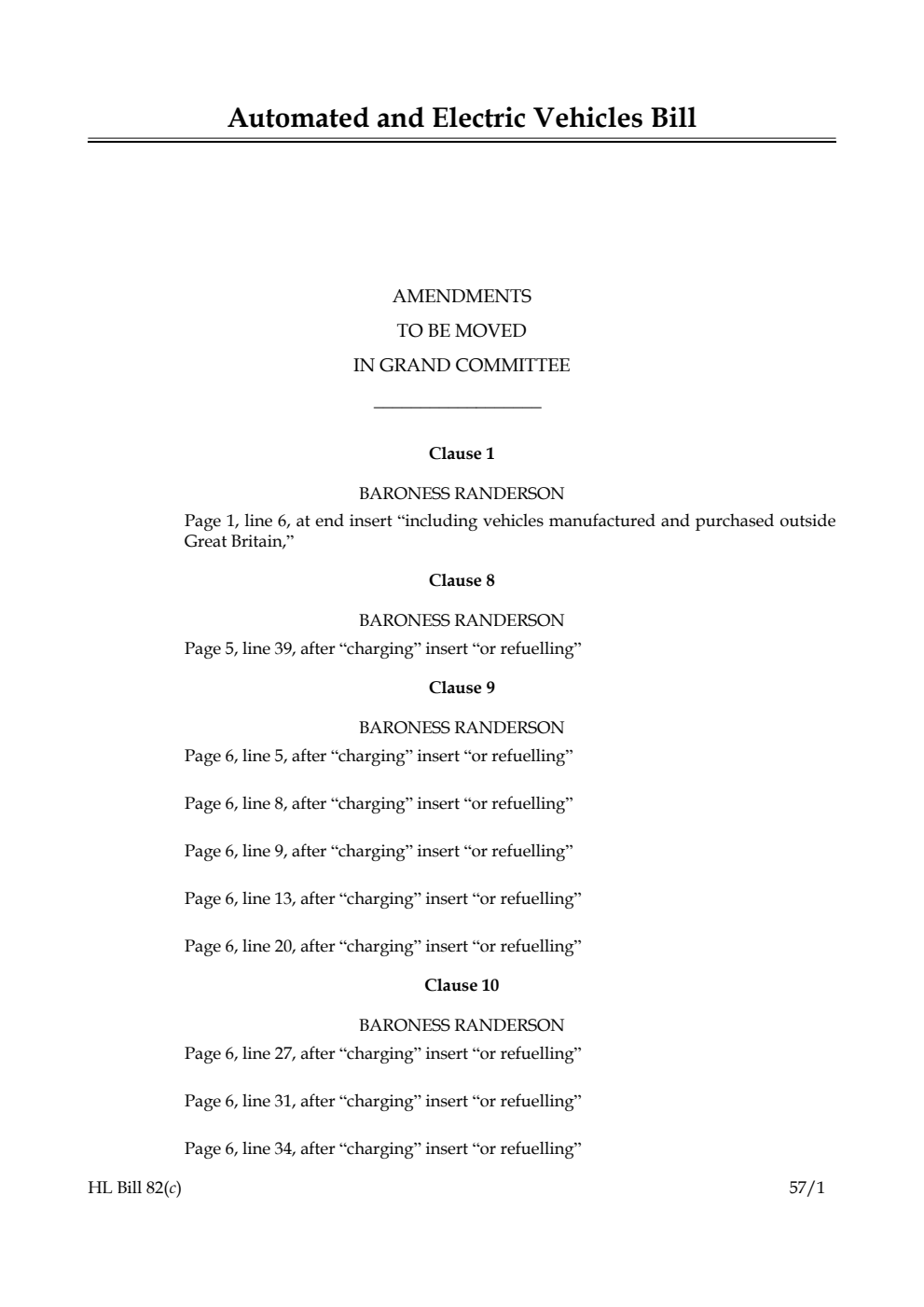 Automated and Electric Vehicles Bill Lords Amendments