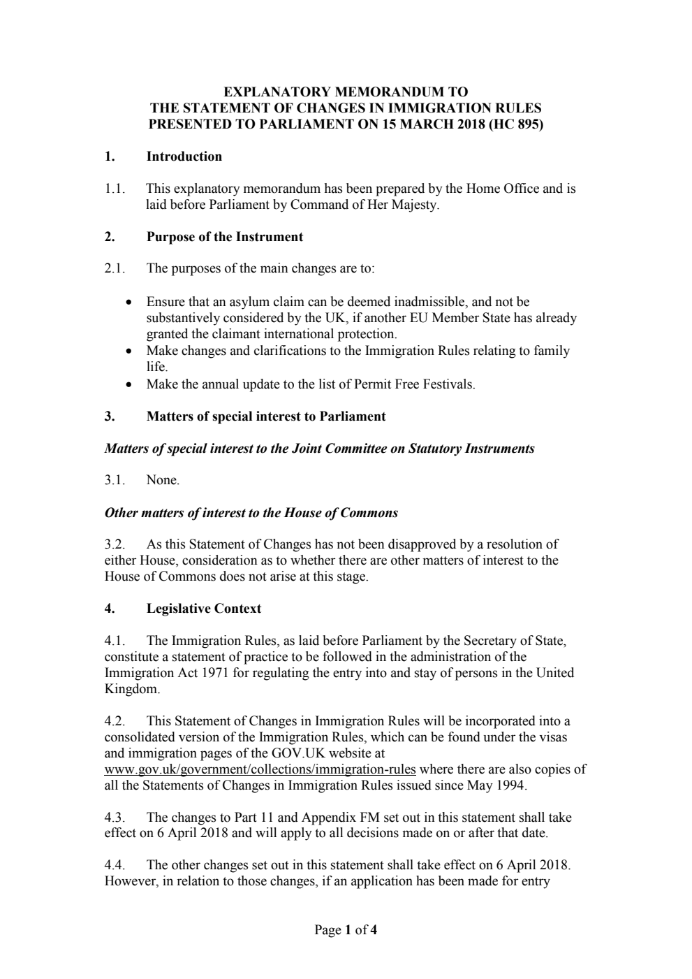  Explanatory Memorandum to The Statement of Changes in Immigration Rules