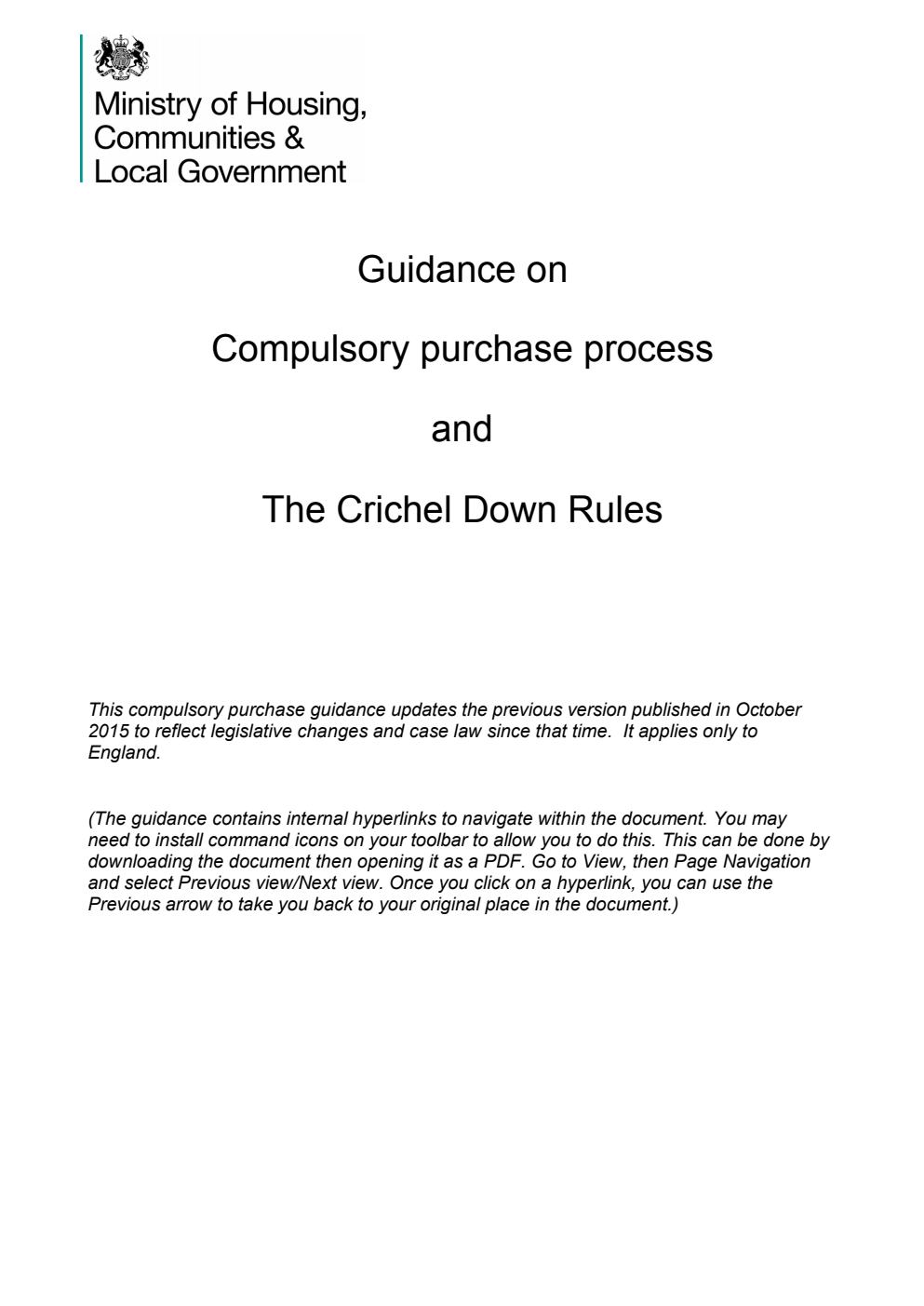 Guidance on Compulsory purchase process and The Crichel Down Rules