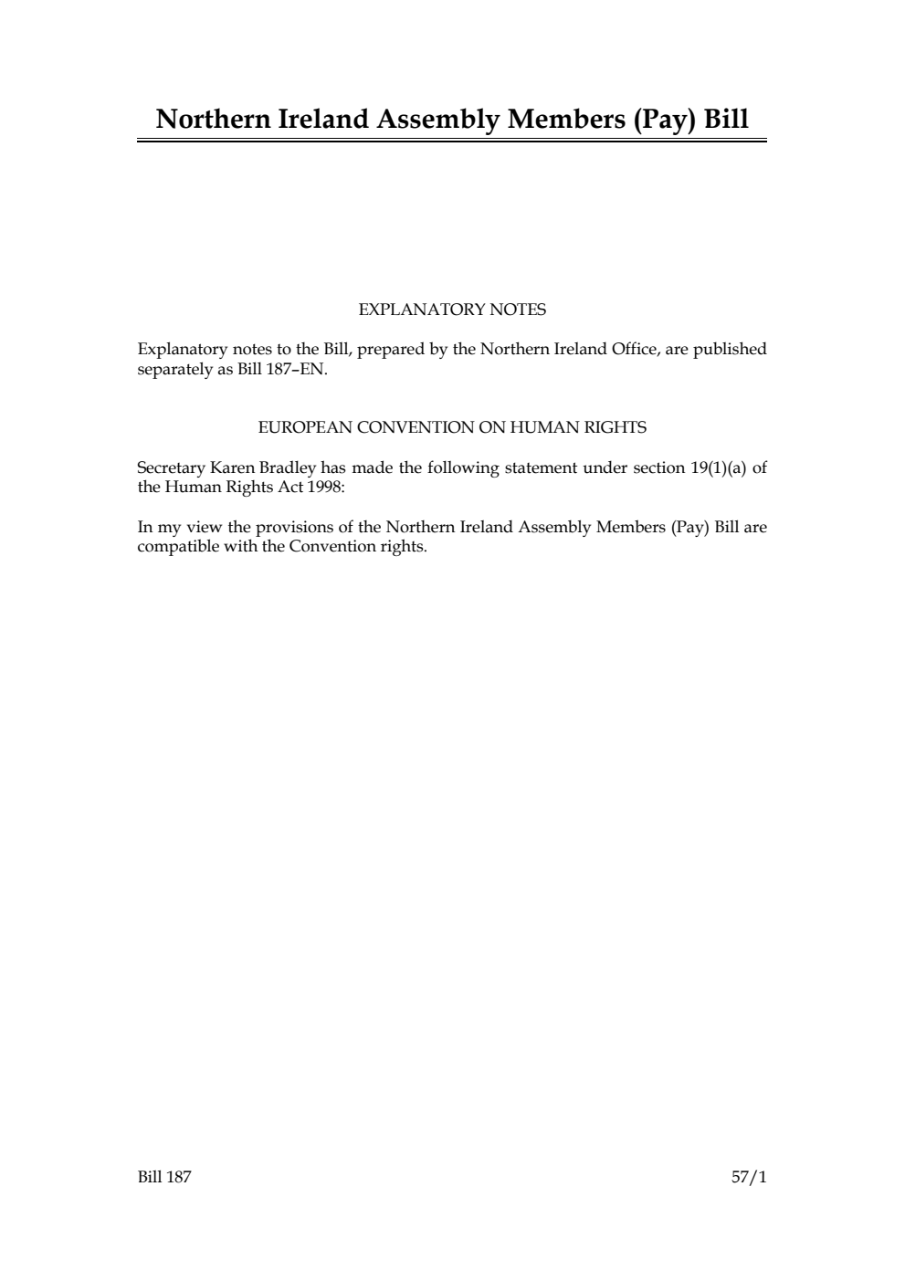 Northern Ireland Assembly Members (Pay) Bill