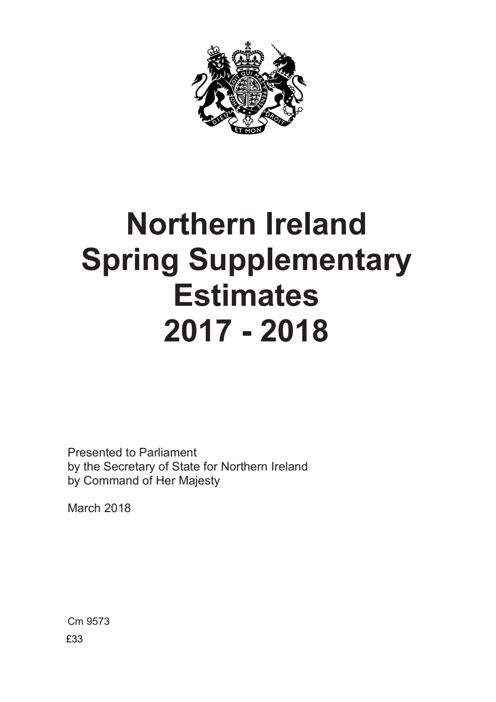 Northern Ireland Spring Supplementary Estimates 2017 - 2018