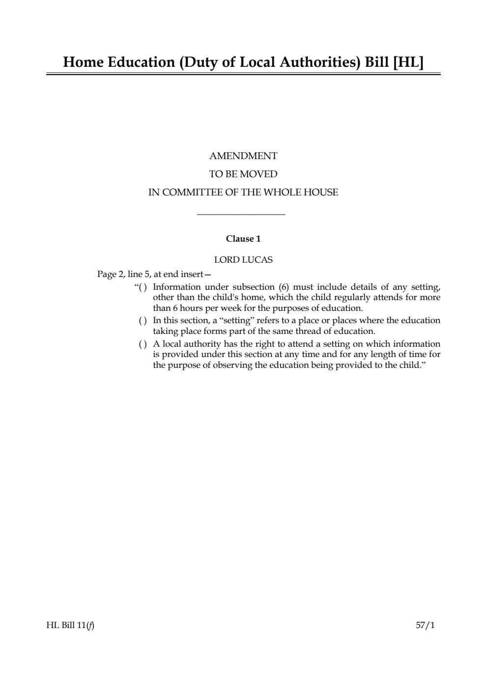 Home Education (Duty of Local Authorities) Bill Lords Amendments