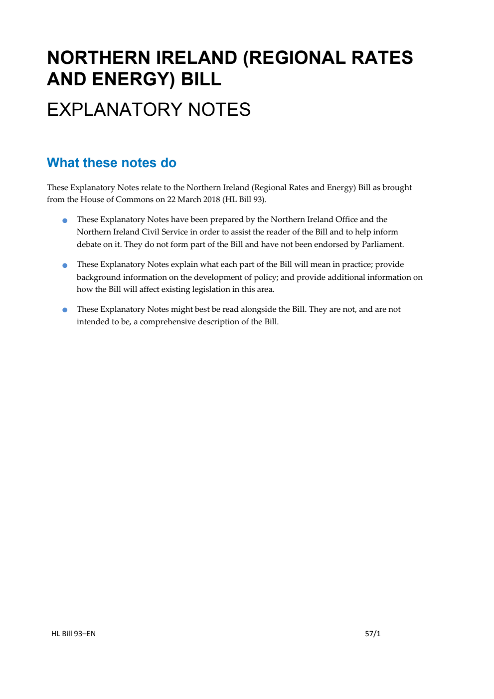 Northern Ireland (Regional Rates and Energy) Bill Explanatory Notes