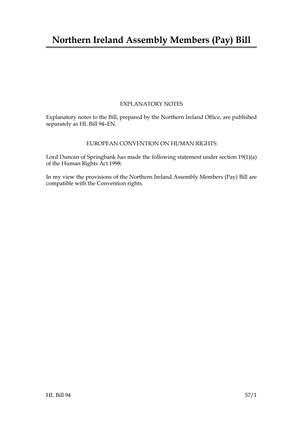 Northern Ireland Assembly Members (Pay) Bill