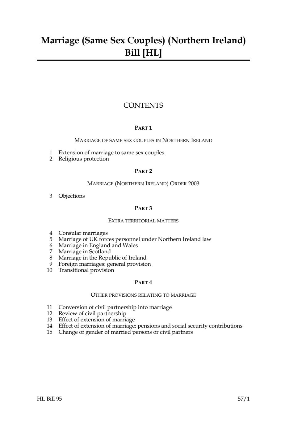 Marriage (Same Sex Couples) (Northern Ireland) Bill