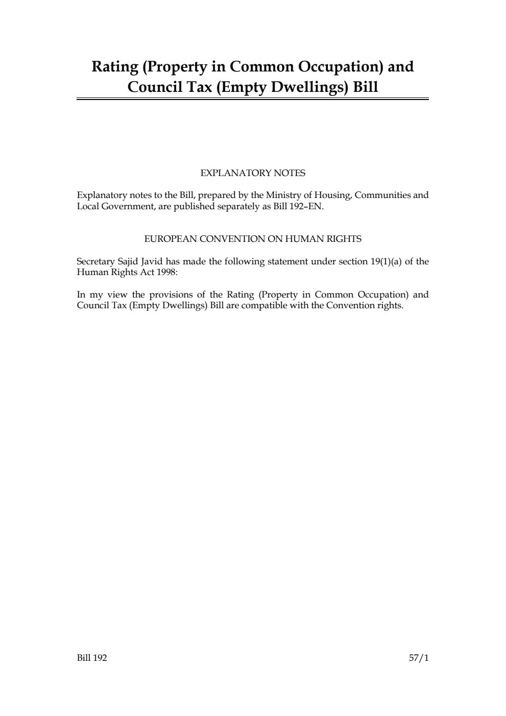 Rating (Property in Common Occupation) and Council Tax (Empty Dwellings) Bill
