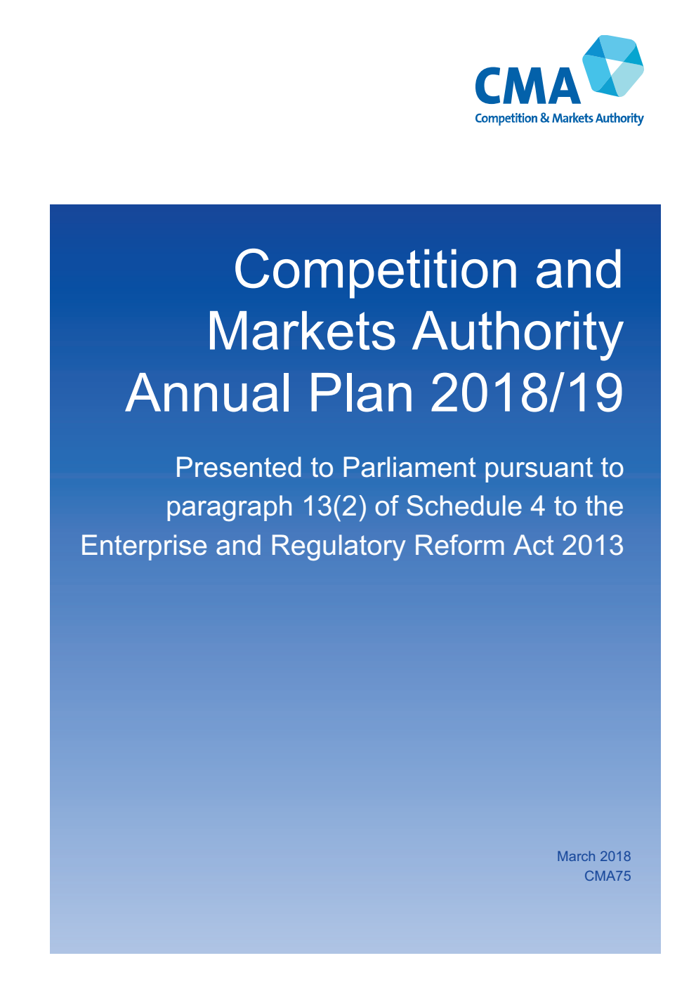 Competition and Markets Authority Annual Plan 2018/19