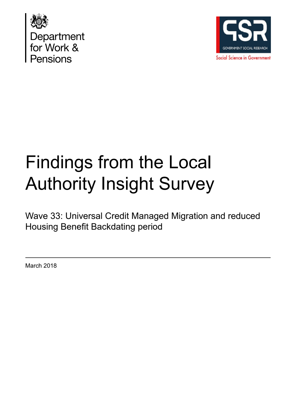 Research Report 951 Findings from the Local Authority Insight Survey: Wave 33: Universal Credit Managed Migration and reduced Housing Benefit Backdating period