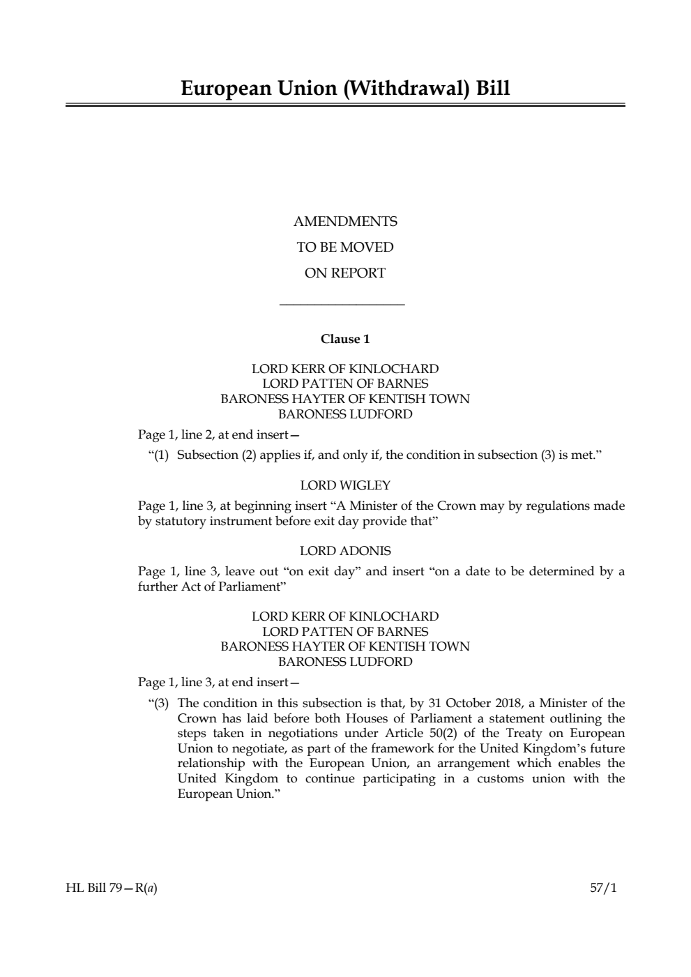 European Union (Withdrawal) Bill Amendments