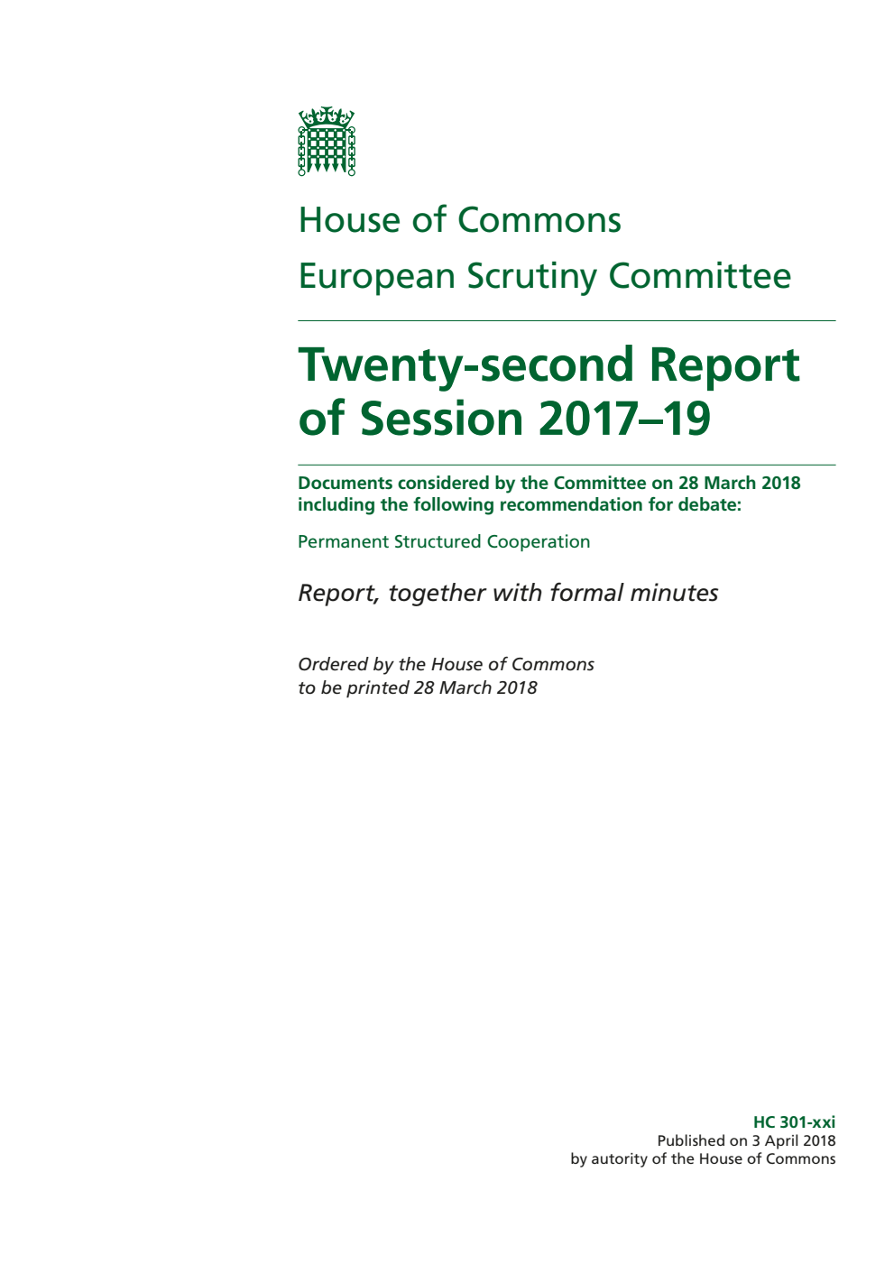 European Scrutiny Committee 22nd Report of Session 2017–19