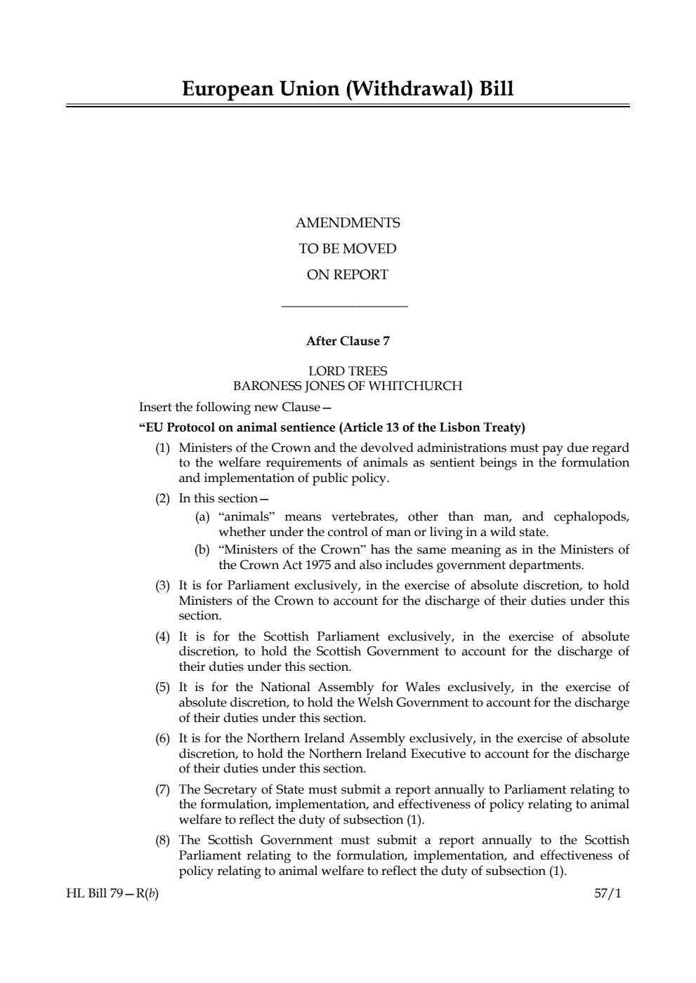 European Union (Withdrawal) Bill Amendments