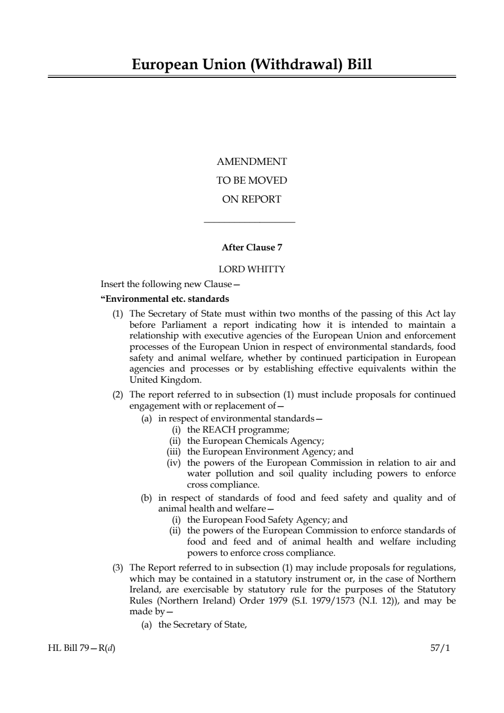 European Union (Withdrawal) Bill Amendments