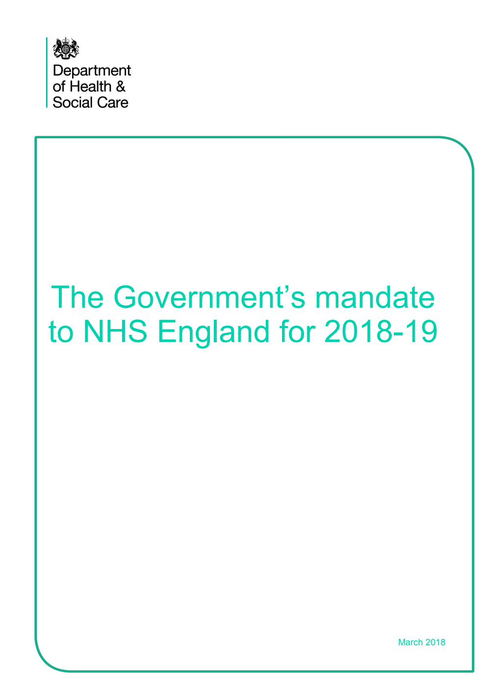 The Government’s mandate to NHS England for 2018-19