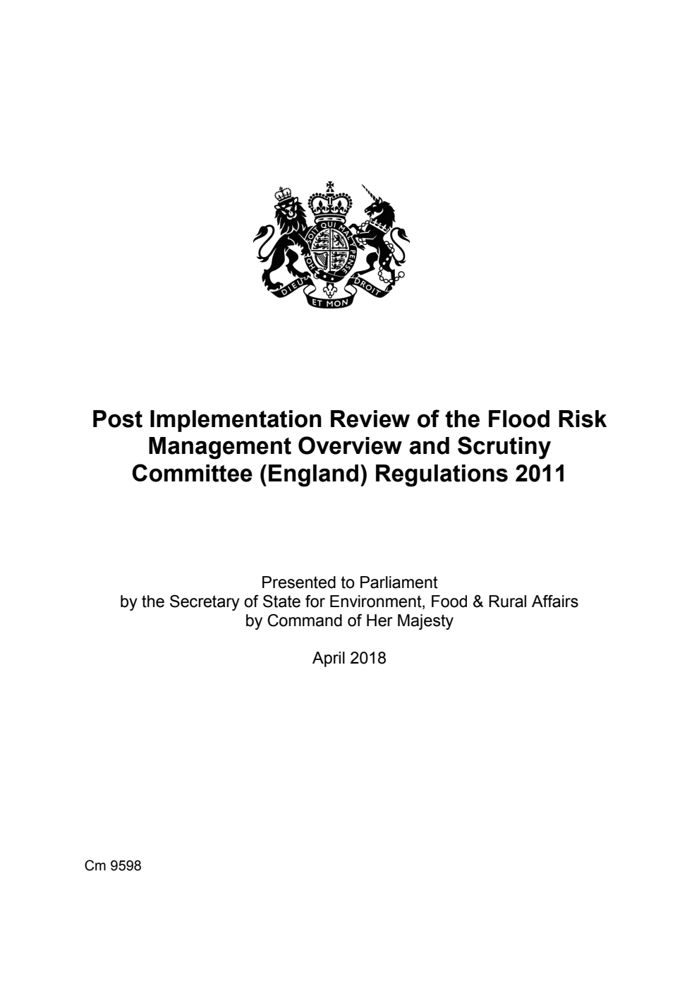 Post Implementation Review of the Flood Risk Management Overview and Scrutiny Committee (England) Regulations 2011