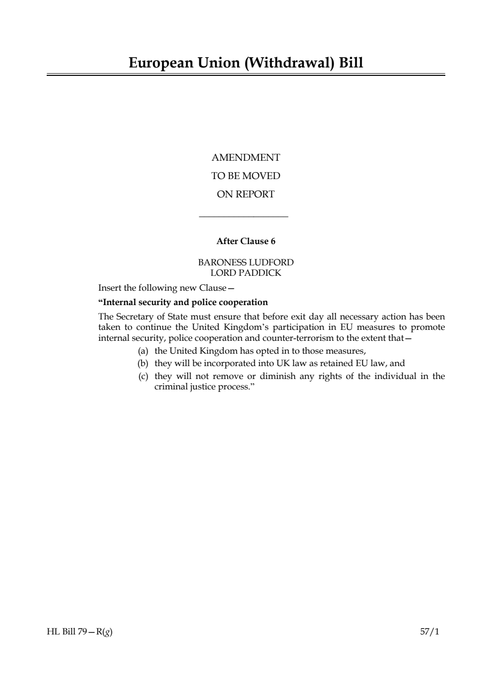 European Union (Withdrawal) Bill Amendments