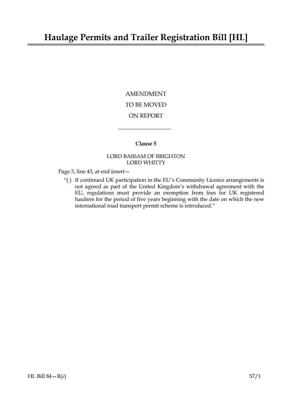 Haulage Permits and Trailer Registration Bill Amendments