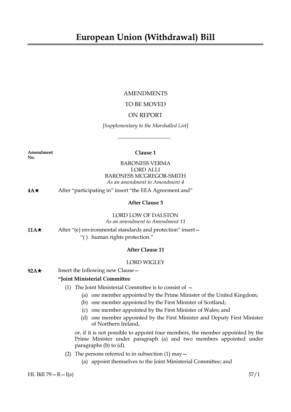 European Union (Withdrawal) Bill Amendments [Supplementary to the First Marshalled List]