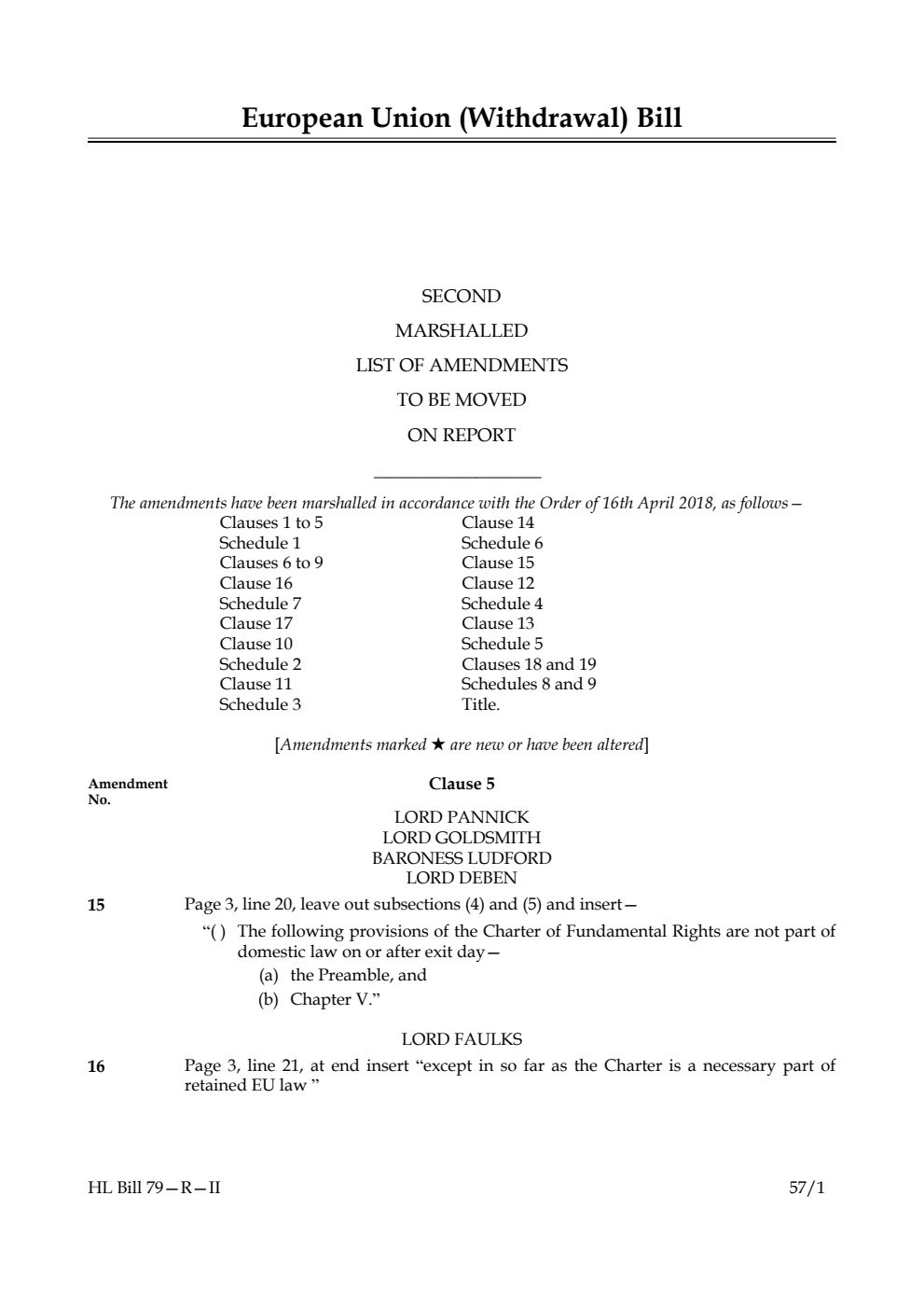 European Union (Withdrawal) Bill Amendments 2nd Marshalled List