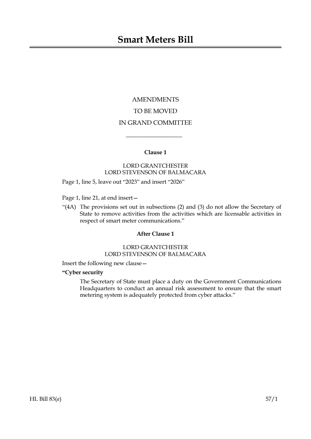 Smart Meters Bill Amendments