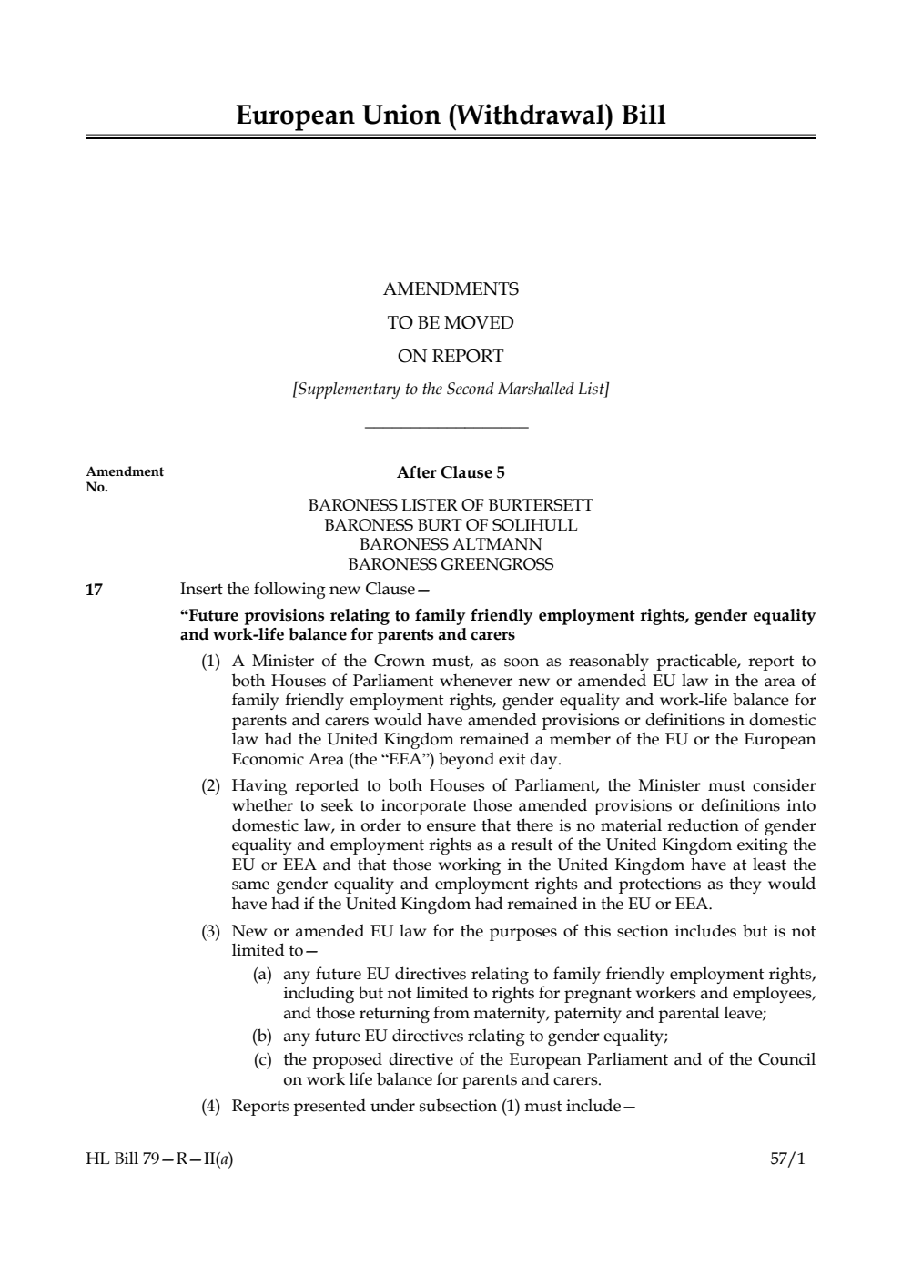 European Union (Withdrawal) Bill Amendments [Supplementary to the 2nd Marshalled List]