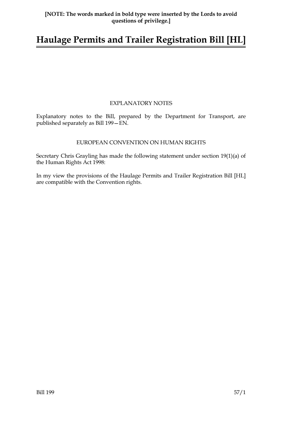 Haulage Permits and Trailer Registration Bill