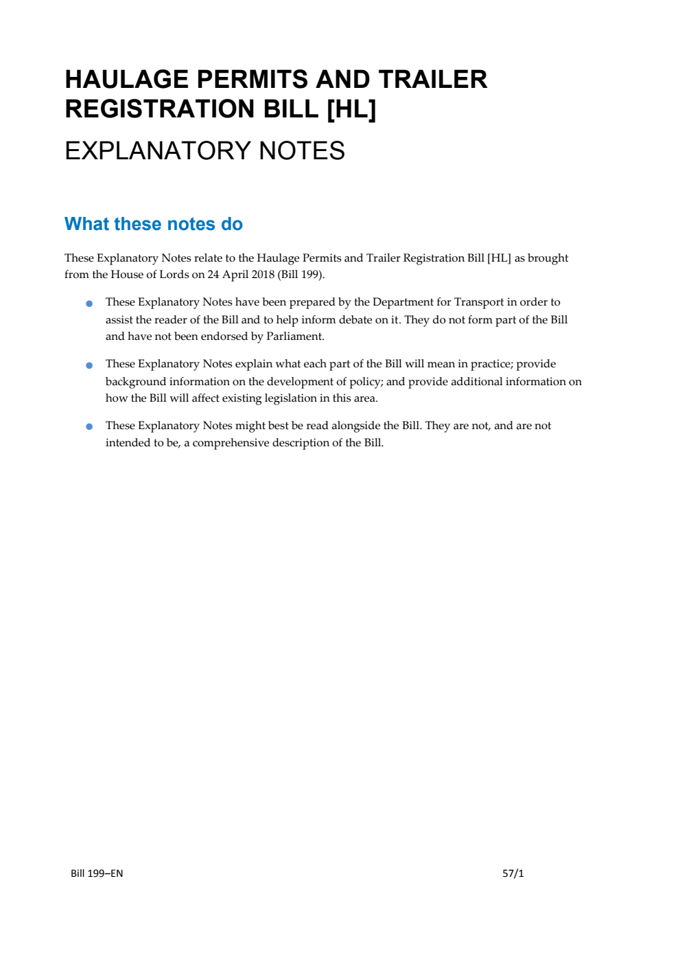 Haulage Permits and Trailer Registration Bill Explanatory Notes