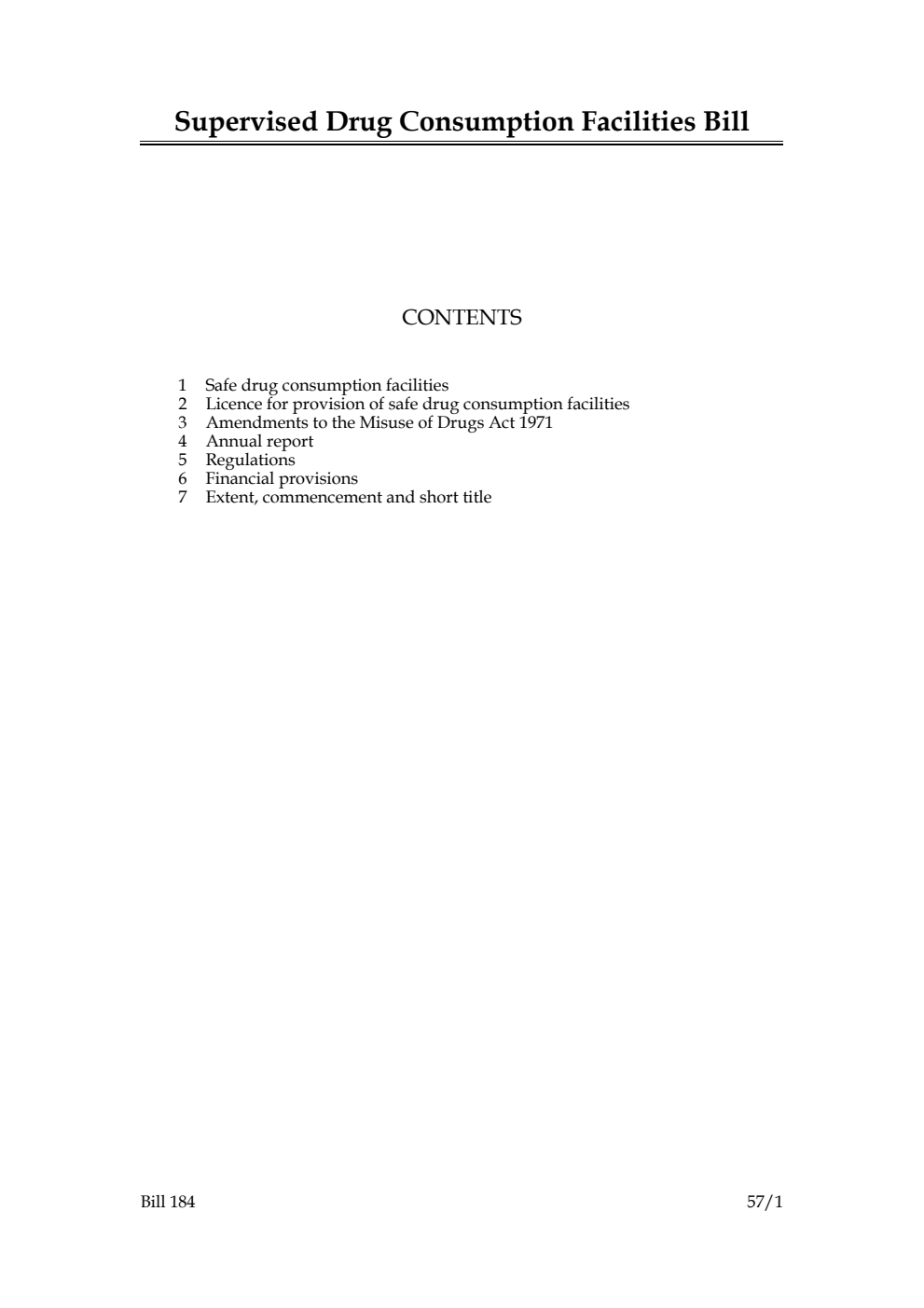 Supervised Drug Consumption Facilities Bill