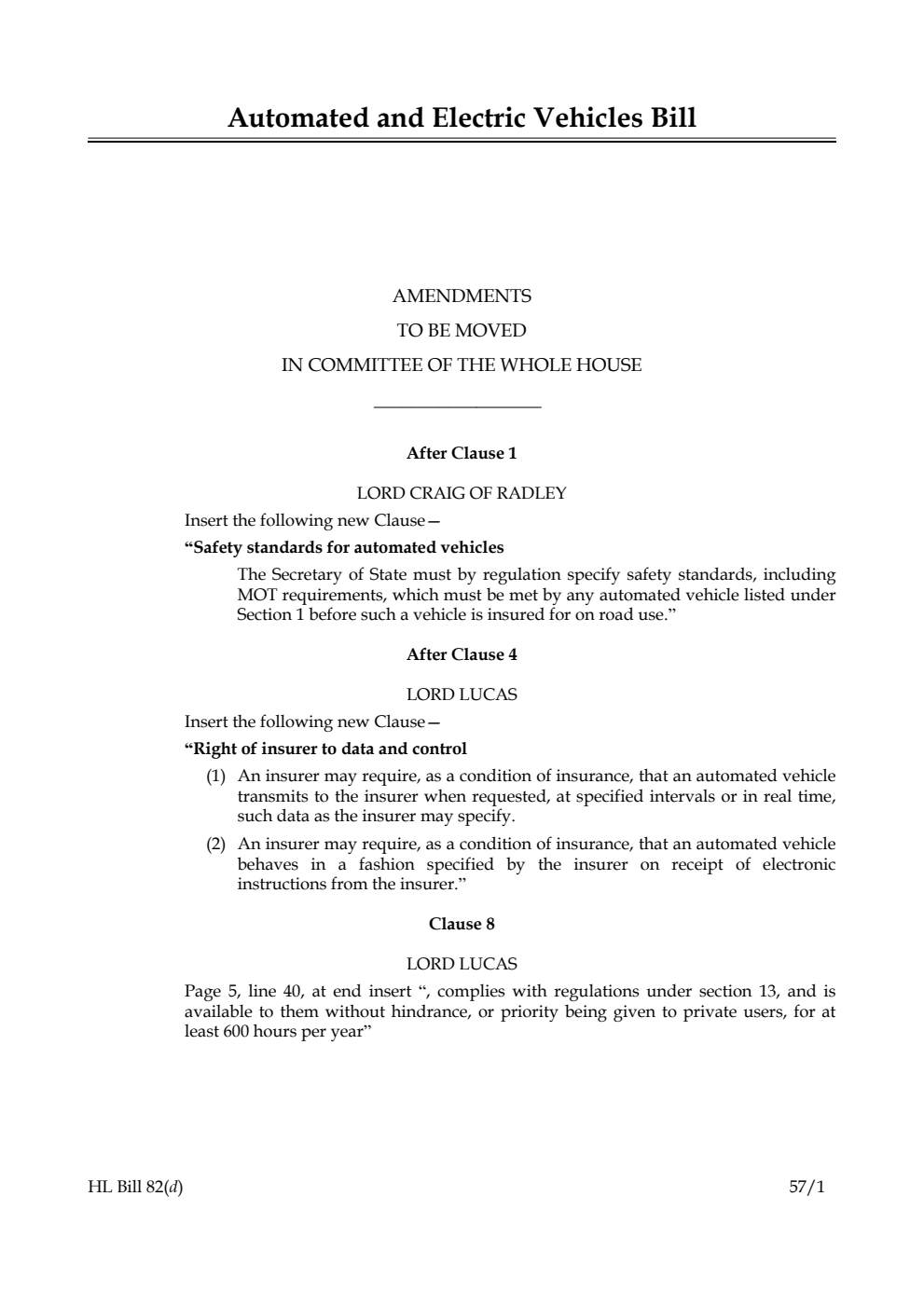 Automated and Electric Vehicles Bill Lords Amendments