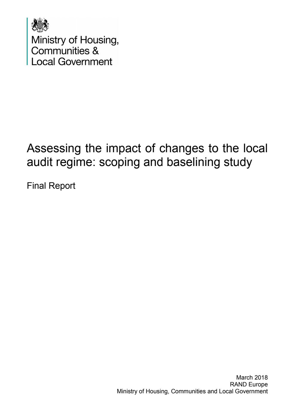 Assessing the impact of changes to the local audit regime: scoping and baselining study. Final Report