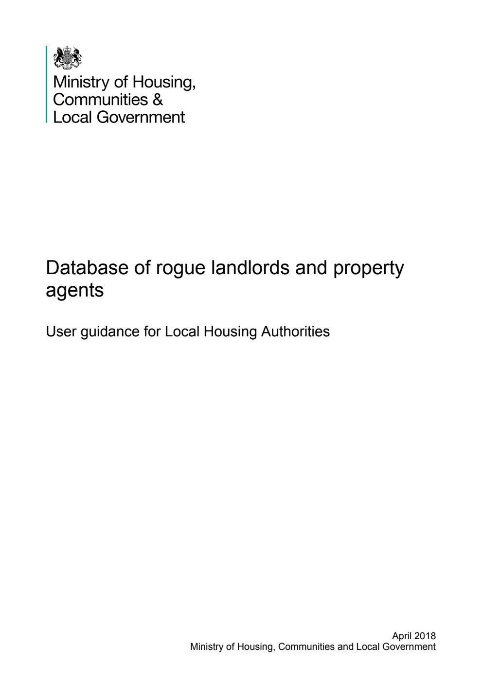 Database of rogue landlords and property agents. User guidance for Local Housing Authorities