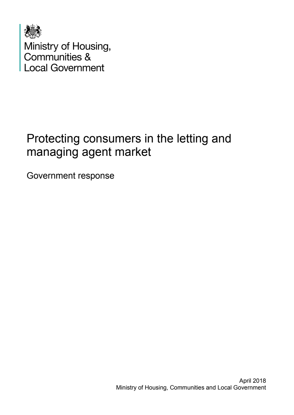 Protecting consumers in the letting and managing agent market. Government response