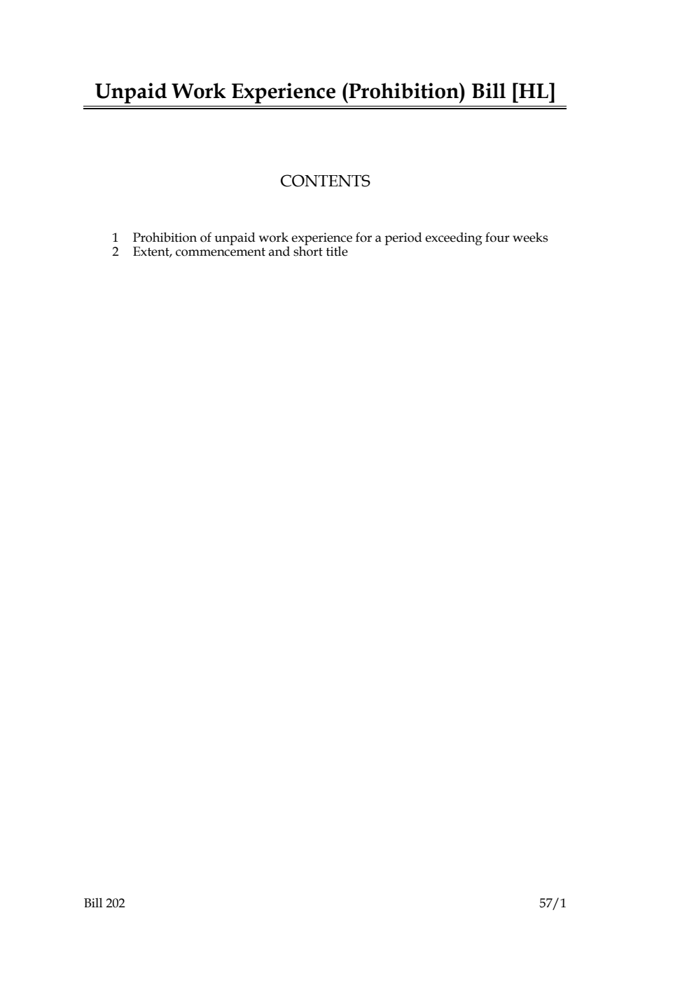 Unpaid Work Experience (Prohibition) Bill